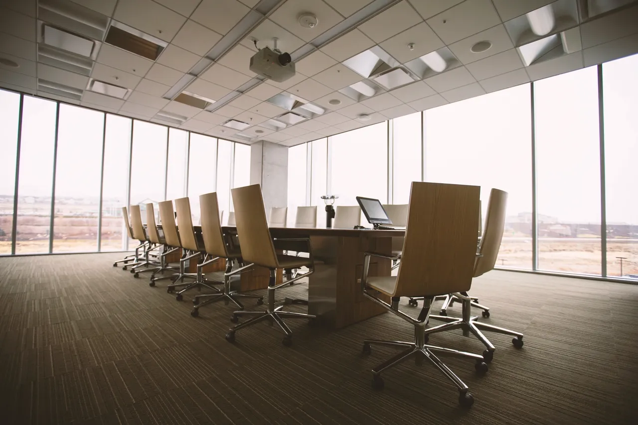 Empty conference room with large table