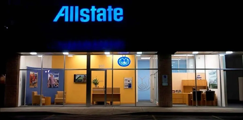 Illuminated Allstate storefront facade