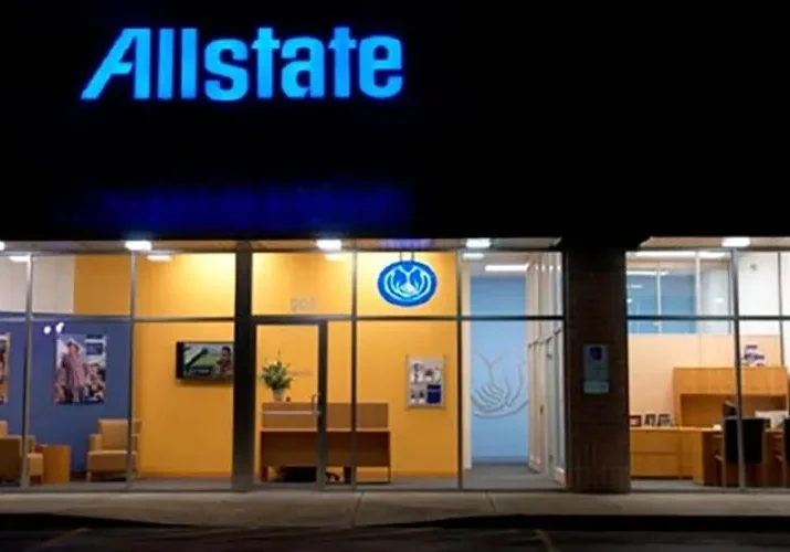 Illuminated Allstate storefront facade